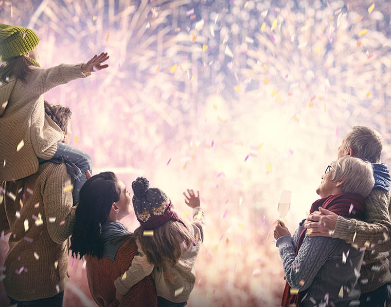 Group of People Looking at Fireworks